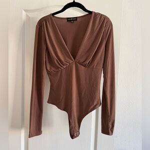 Almost Famous Chocolate Long Sleeve Bodysuit